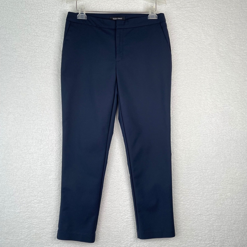 Ellen Tracy Navy Blue Tailored Ankle Pants Slim Fit Career Workwear Size 6